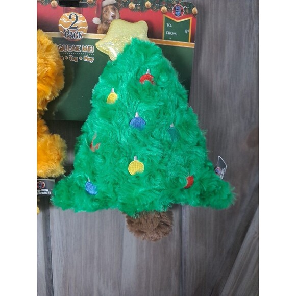 Plush Squeaky Dog Toys Bow Wow Holidays Pet Gingerbread Christmas Tree NEW - Picture 8 of 8